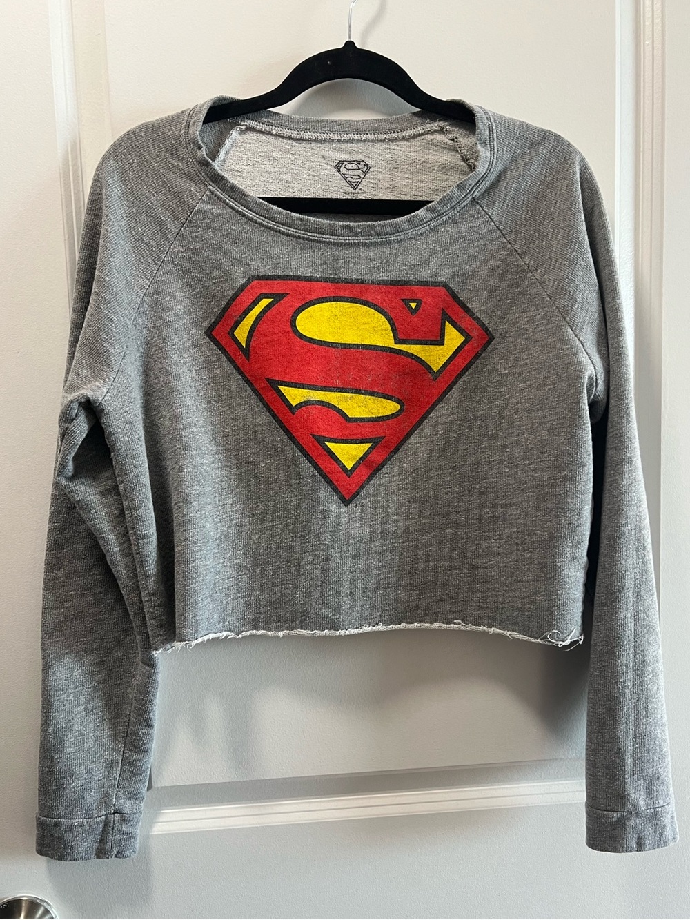 DC Comics Superman Logo Gray Cropped Sweatshirt Size M